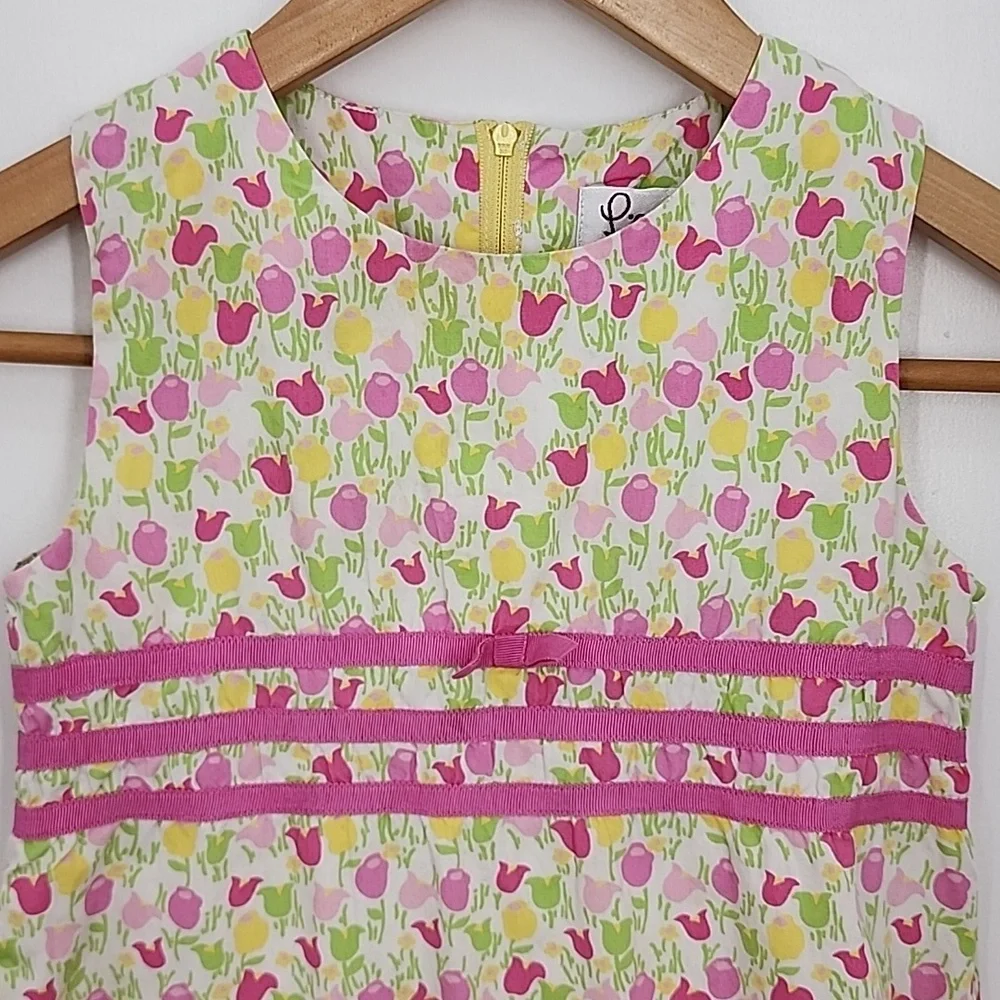 Lilly Pulitzer Tulip Floral Vintage Dress Sz‎ 6X Girls Pink Green Yellow
